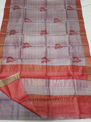 Tussar Silk Hand Block Pirnt Saree