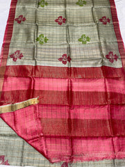 Tussar Silk Hand Block Pirnt Saree