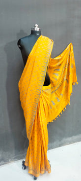 Semi Tussar Model Silk Saree Hand Block Print saree With blouse piece