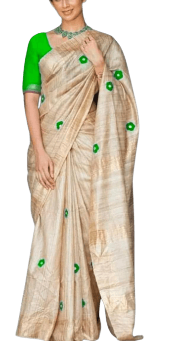 Tussar ghicha embroidery saree silkzon.in
