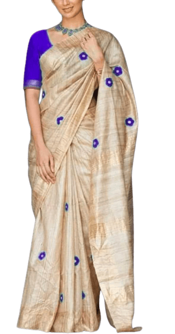 Tussar ghicha embroidery saree silkzon.in