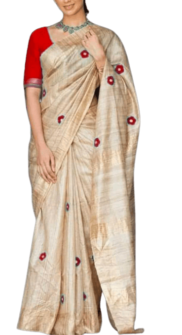 Tussar ghicha embroidery saree silkzon.in
