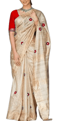 Tussar ghicha embroidery saree silkzon.in