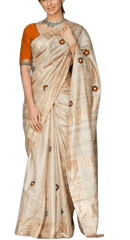 Tussar ghicha embroidery saree silkzon.in