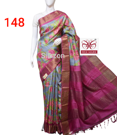 Pure Tussar Silk print saree