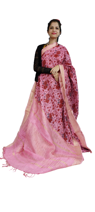 Pure Linen Print Saree SILK ZONE