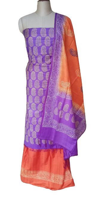 Soft silk hand print suit SILK ZONE