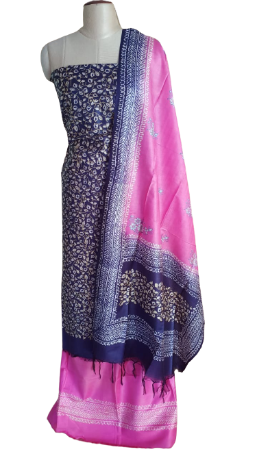 Soft silk hand print Suit SILK ZONE