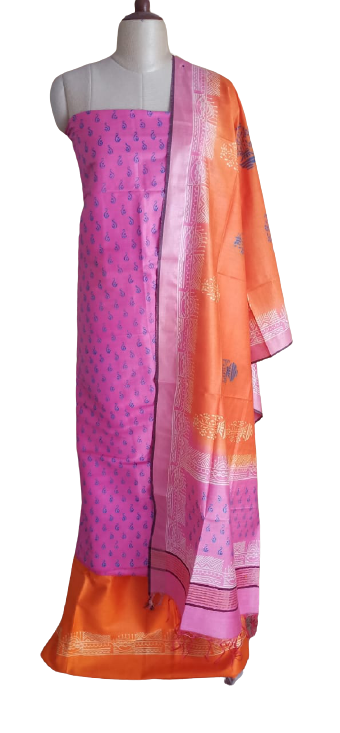 Soft silk hand print suit SILK ZONE