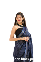 Khadi Linen block print saree SILK ZONE