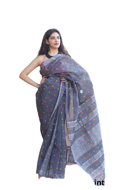 Khadi linen block print saree SILK ZONE