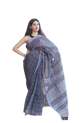 Khadi linen block print saree SILK ZONE