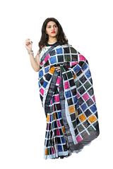 Khadi linen block print saree SILK ZONE