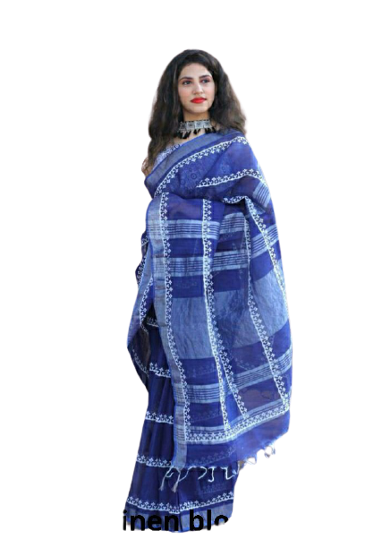 Khadi linen block saree SILK ZONE