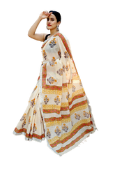 Khadi linen block print saree SILK ZONE