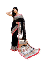 Khadi linen block print saree SILK ZONE