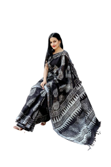 Khadi linen block print saree SILK ZONE