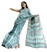 Khadi linen block print saree SILK ZONE