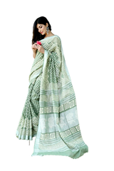 Khadi linen block print saree SILK ZONE
