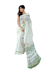 Khadi linen block print saree SILK ZONE