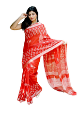Khadi linen block print saree SILK ZONE