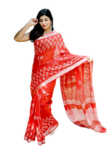 Khadi linen block print saree SILK ZONE