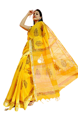 Khadi linen block print saree SILK ZONE