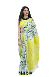 Khadi linen block print saree SILK ZONE