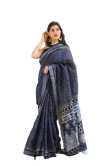 Khadi linen block print saree SILK ZONE