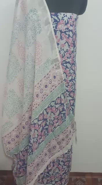 Cotton linen bagru print suit