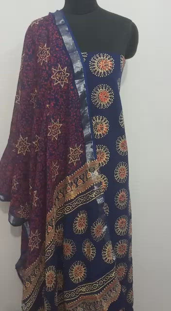 Cotton linen bagru print suit