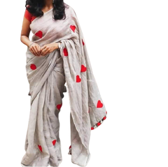 Linen embroidery heart design saree SILK ZONE