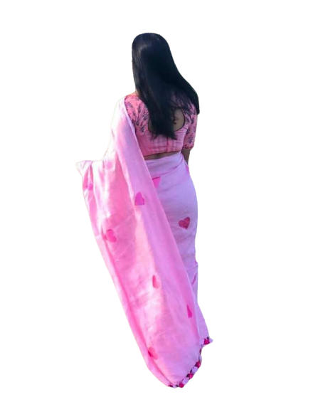 Linen embroidery heart design saree SILK ZONE