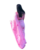 Linen embroidery heart design saree SILK ZONE