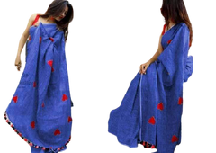 Linen embroidery heart design saree SILK ZONE