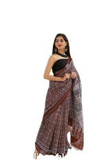 Khadi linen block print saree SILK ZONE