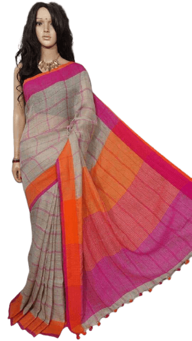 Linen check saree silkzon.in