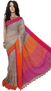 Linen check saree silkzon.in