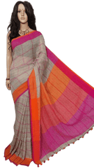 Linen check saree silkzon.in