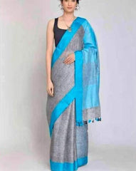 Plain linen saree silkzon.in