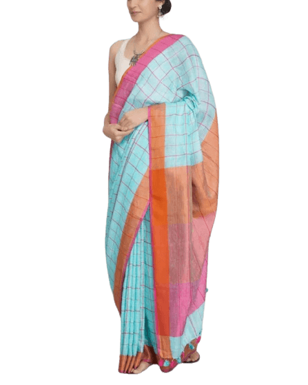 Linen check saree silkzon.in