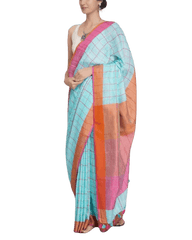 Linen check saree silkzon.in