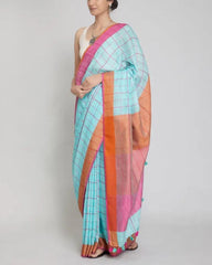 Linen check saree silkzon.in