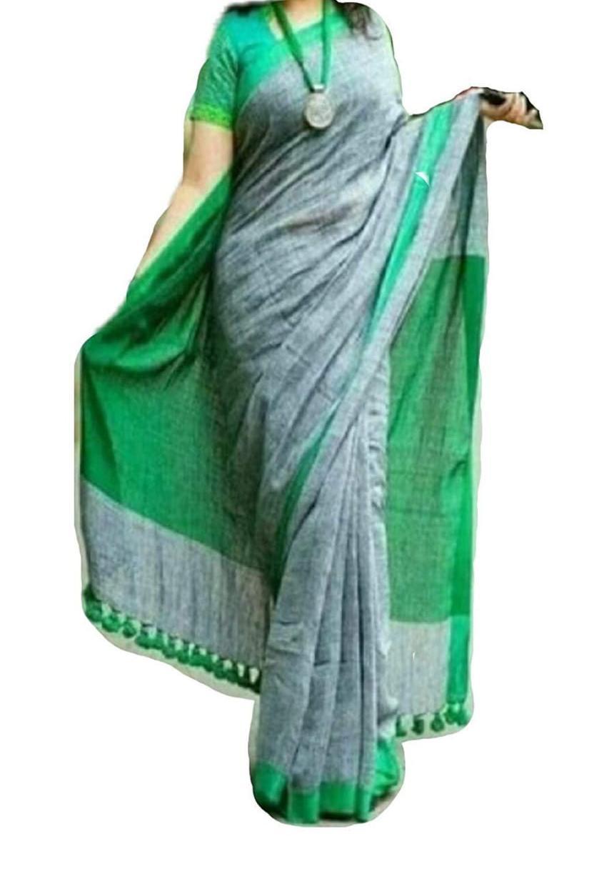 Plain linen saree silkzon.in
