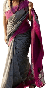 Plain linen saree silkzon.in