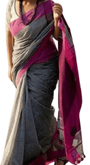 Plain linen saree silkzon.in