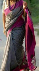 Plain linen saree silkzon.in