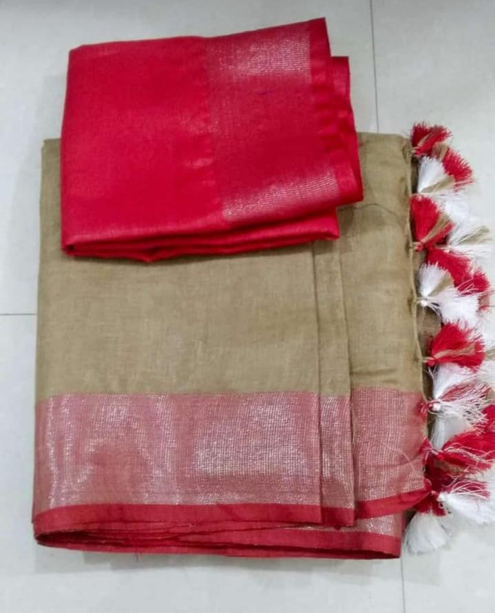 Pure linen plain saree silkzon.in