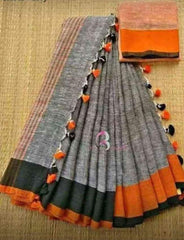 Linen plain saree silkzon.in
