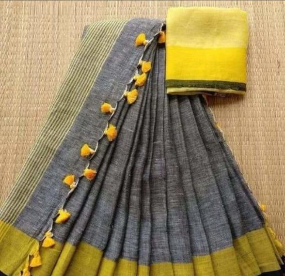 Linen plain saree SILK ZONE